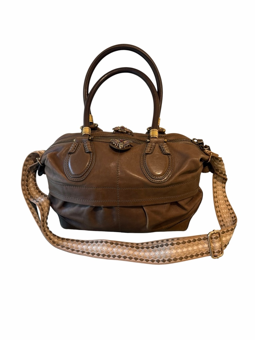 🐝👜Tod’s Brown Leather Mini Boston Bag D-Styling Bauletto Satchel w/Bees 👜🐝